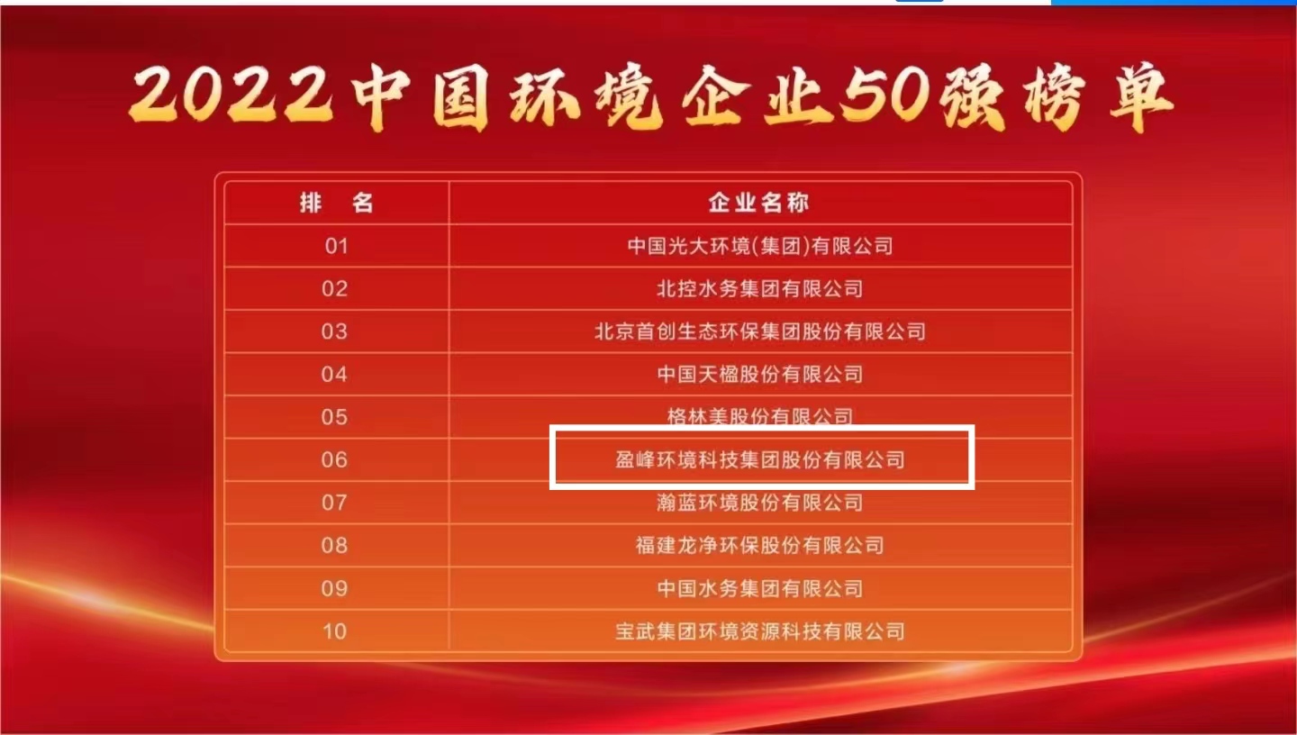 华体育会(中国)股份有限公司官网连续5年荣登“中国环境企业50强”榜单